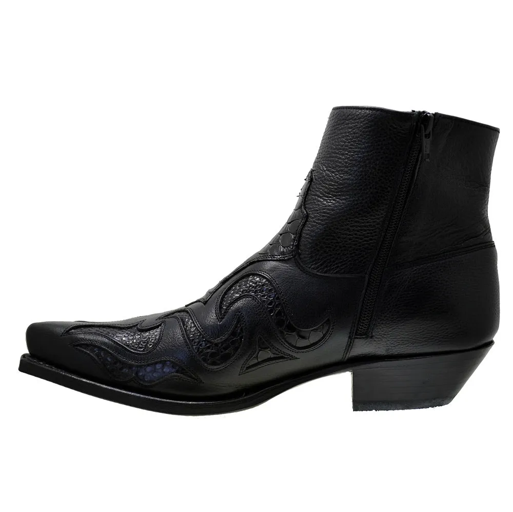 Men's Cowboy Boots Sendra 7482P Black Leather Python Skin Cuban Heel