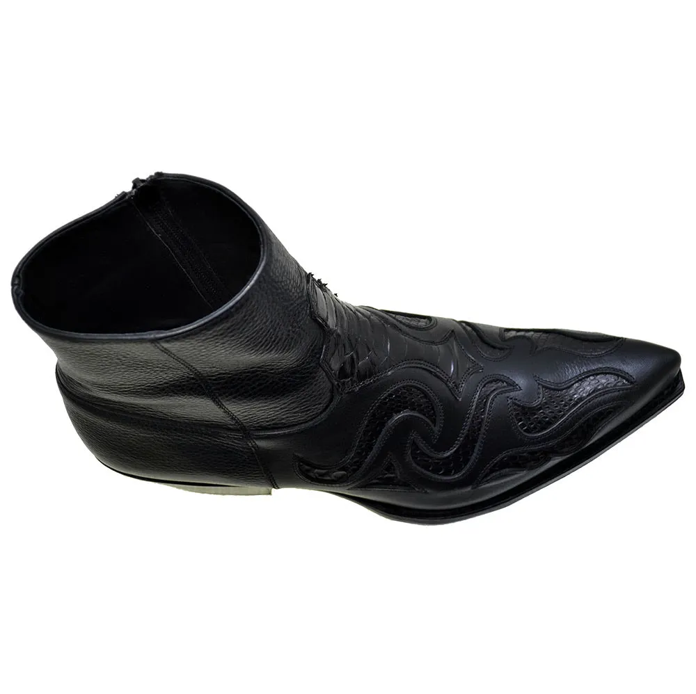 Men's Cowboy Boots Sendra 7482P Black Leather Python Skin Cuban Heel