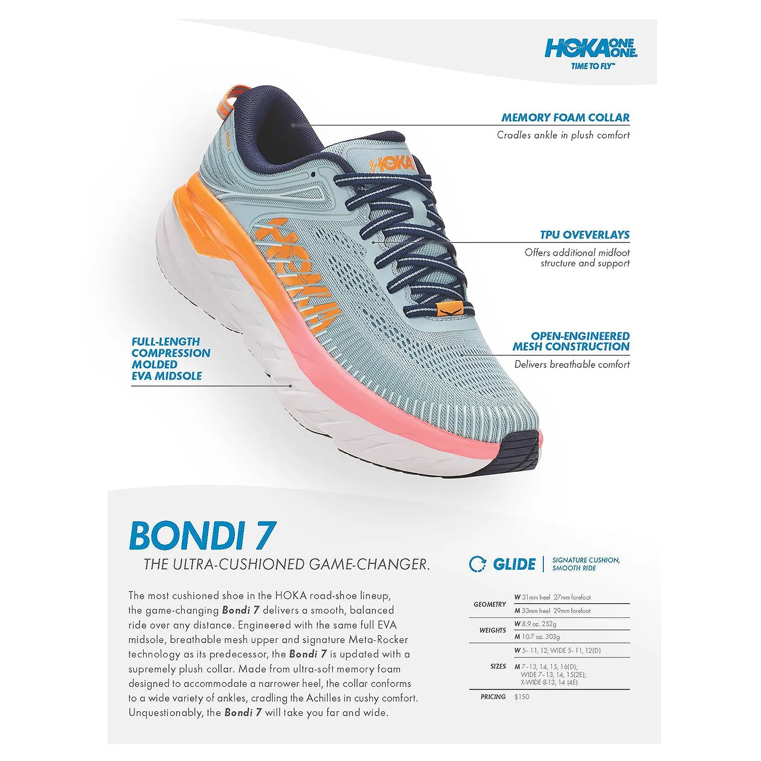 Men's Hoka One One Bondi 7 Nimbus Cloud/Radiant Yellow Mesh