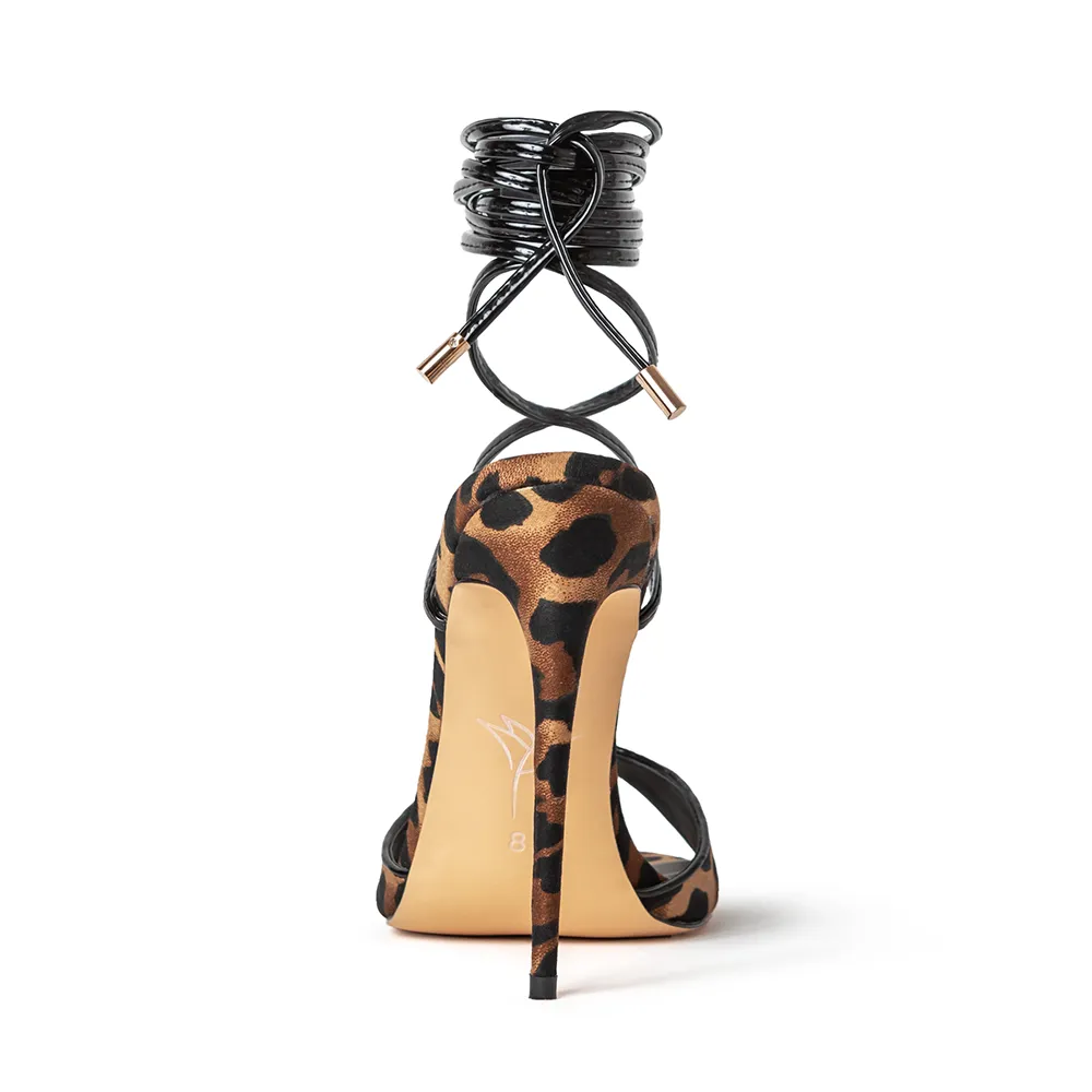 Monica 100 mm Leopard Vegan Wrap Sandal Heels