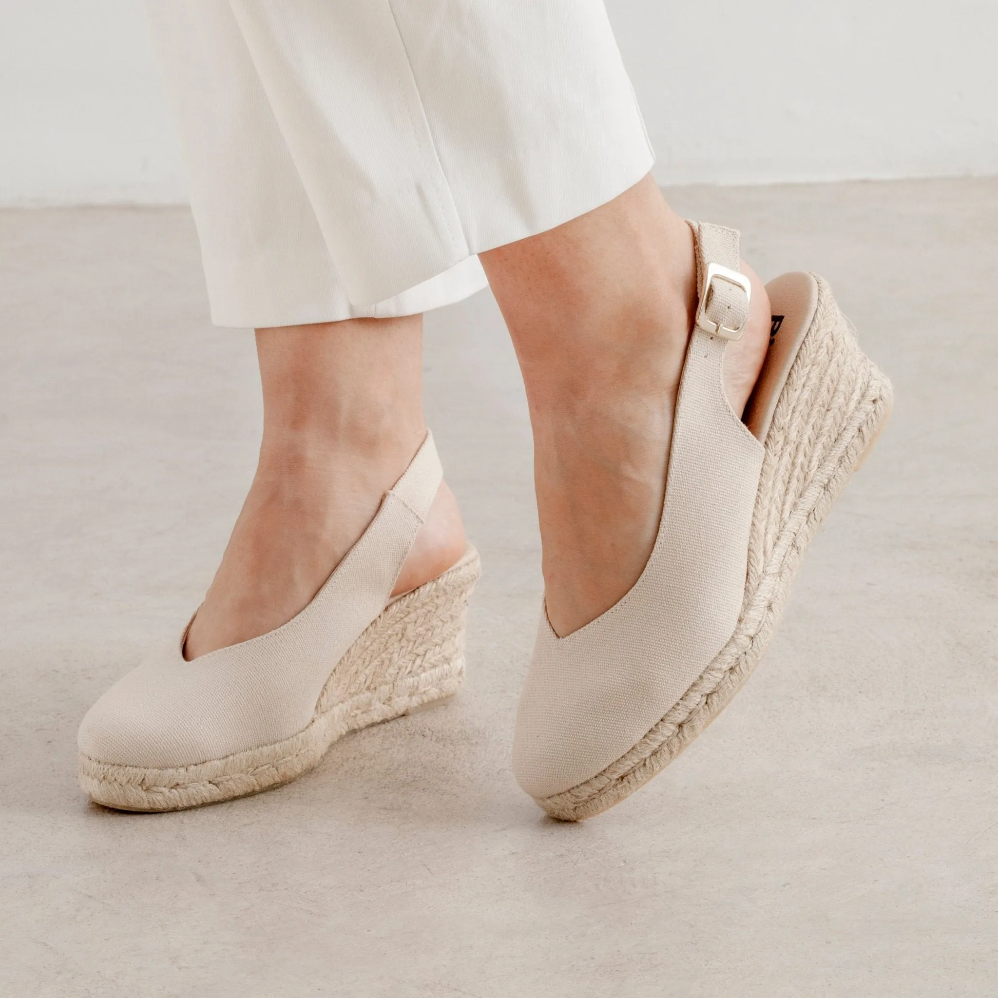 Murcia Organic Cotton Espadrille Wedges - Beige