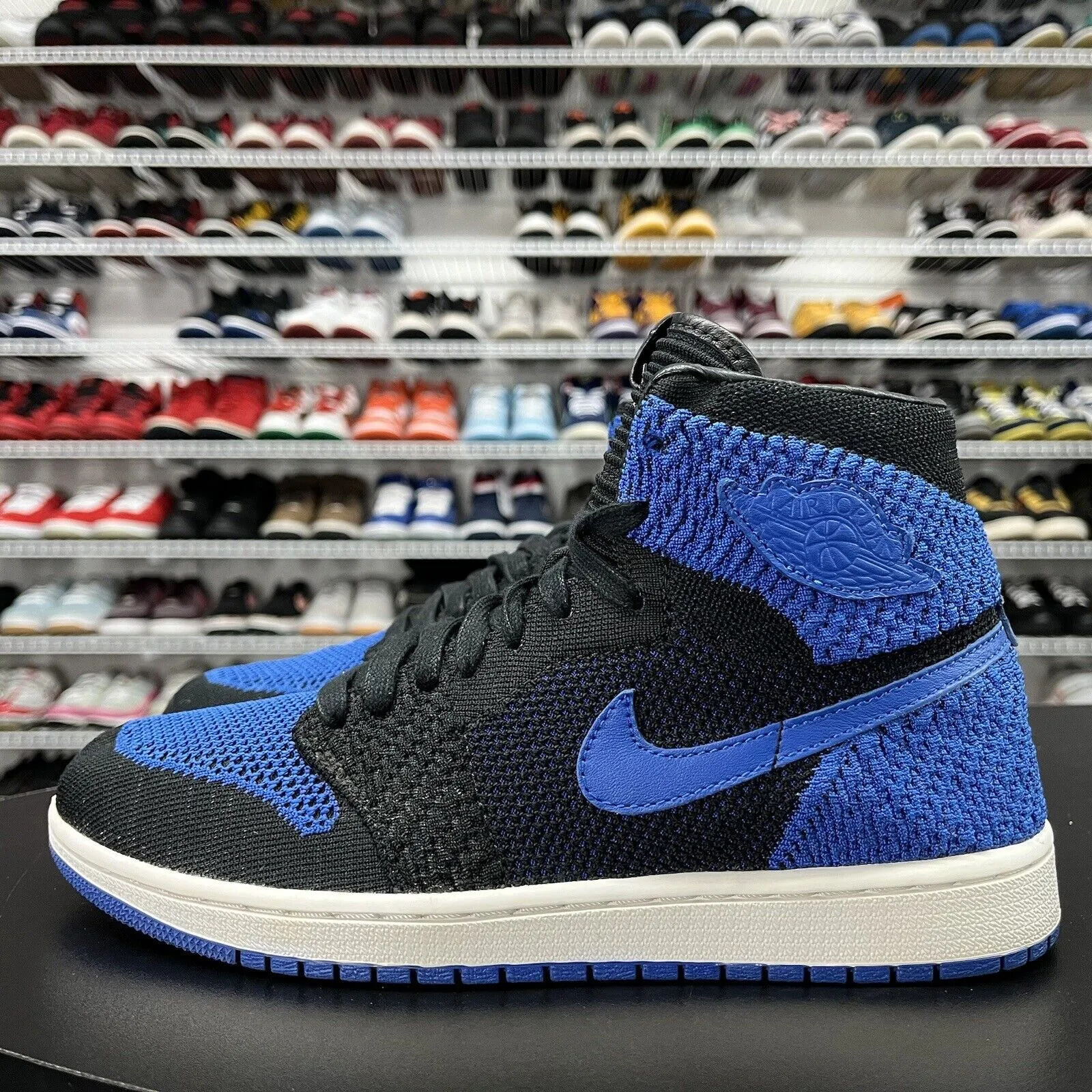 Nike Air Jordan Retro 1 High Flyknit Royal Blue Black 919704-006 Men's Size 9.5