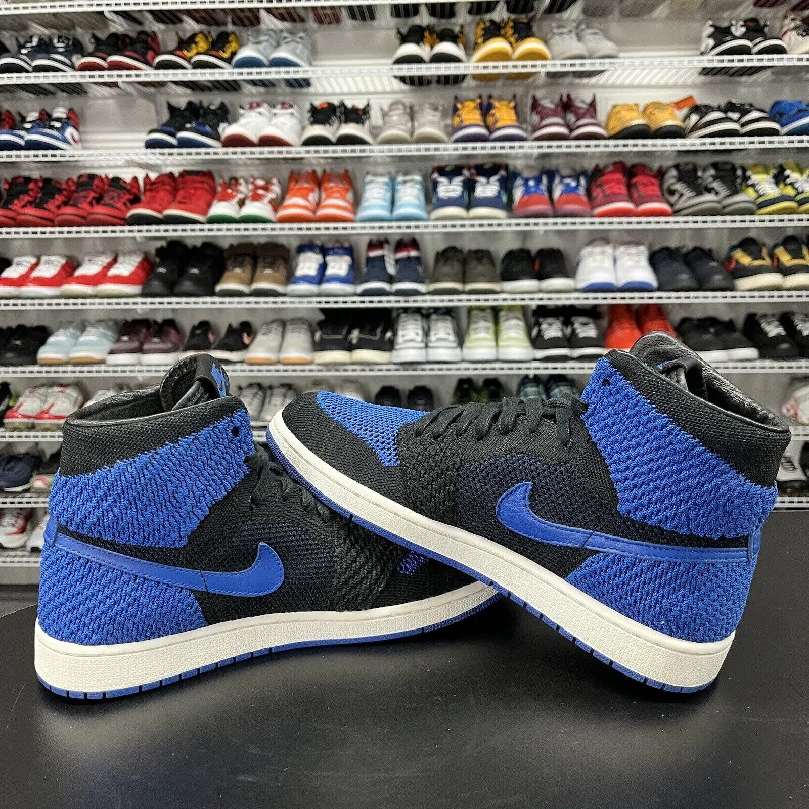 Nike Air Jordan Retro 1 High Flyknit Royal Blue Black 919704-006 Men's Size 9.5