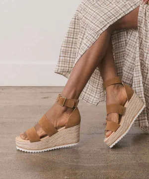 OASIS SOCIETY Slyvie - Khaki Double Strap Wedges Heels Sandals