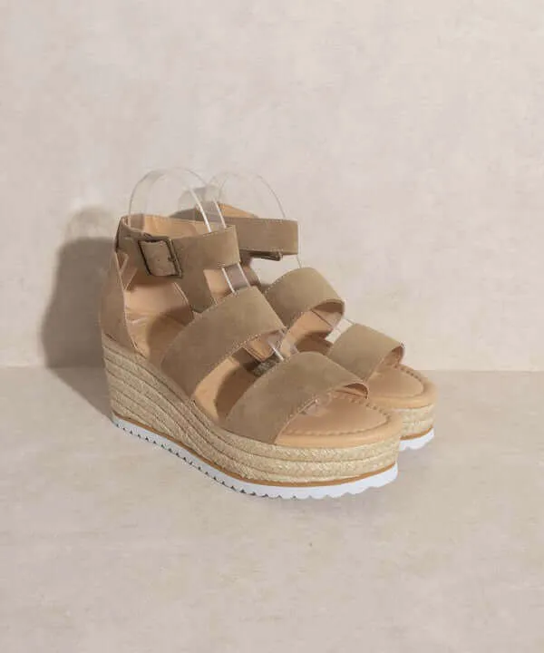 OASIS SOCIETY Slyvie - Khaki Double Strap Wedges Heels Sandals