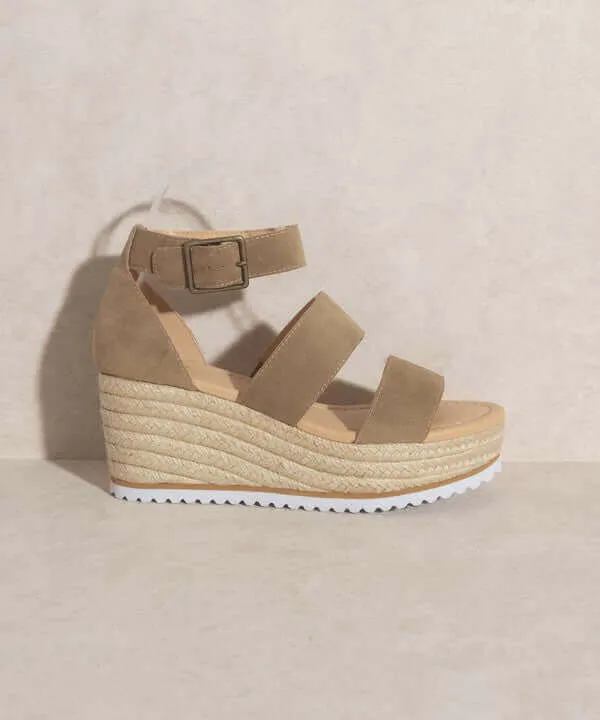OASIS SOCIETY Slyvie - Khaki Double Strap Wedges Heels Sandals