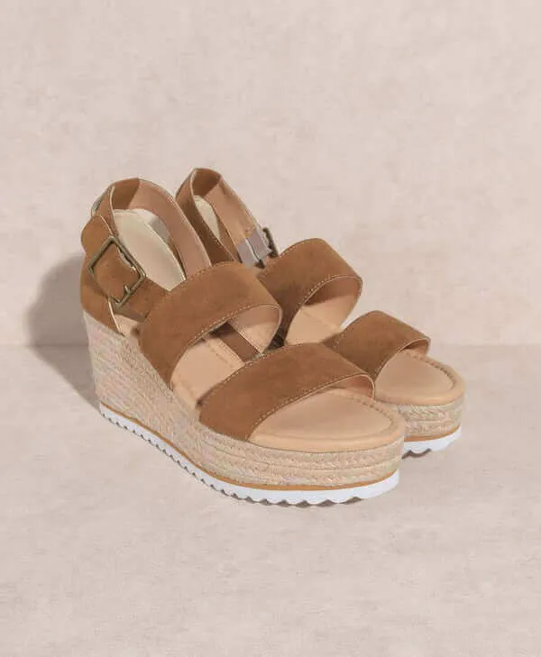 OASIS SOCIETY Slyvie - Khaki Double Strap Wedges Heels Sandals