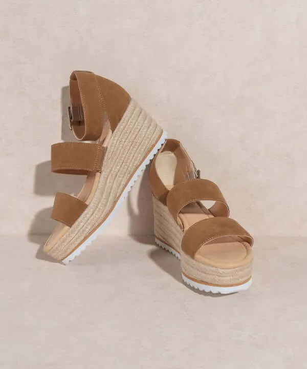 OASIS SOCIETY Slyvie - Khaki Double Strap Wedges Heels Sandals