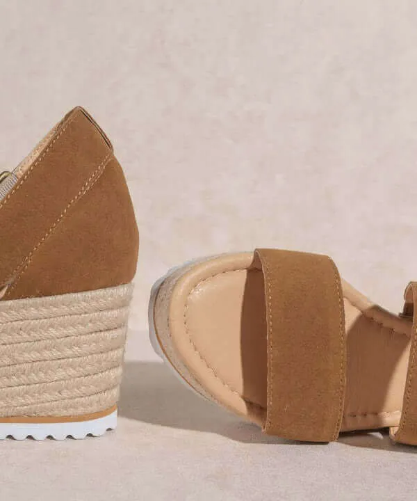 OASIS SOCIETY Slyvie - Khaki Double Strap Wedges Heels Sandals