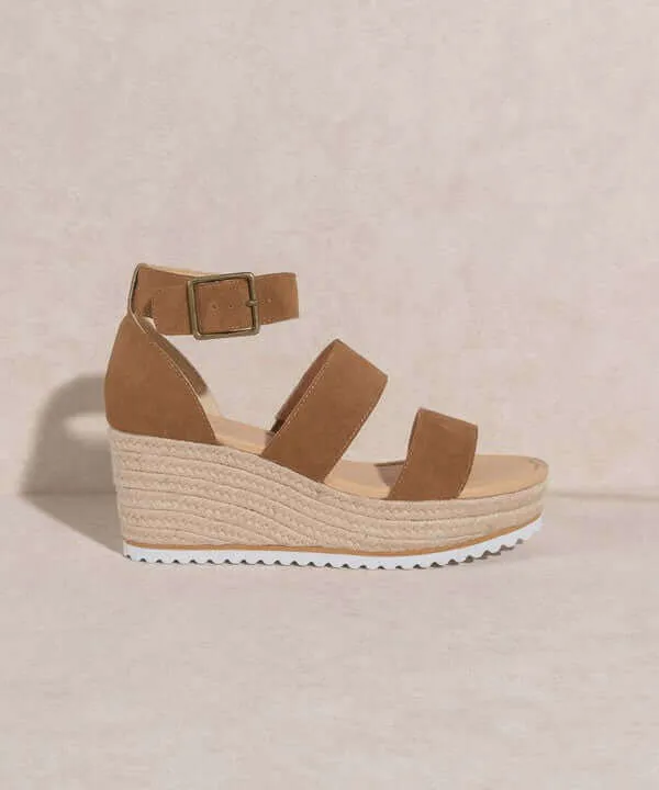 OASIS SOCIETY Slyvie - Khaki Double Strap Wedges Heels Sandals