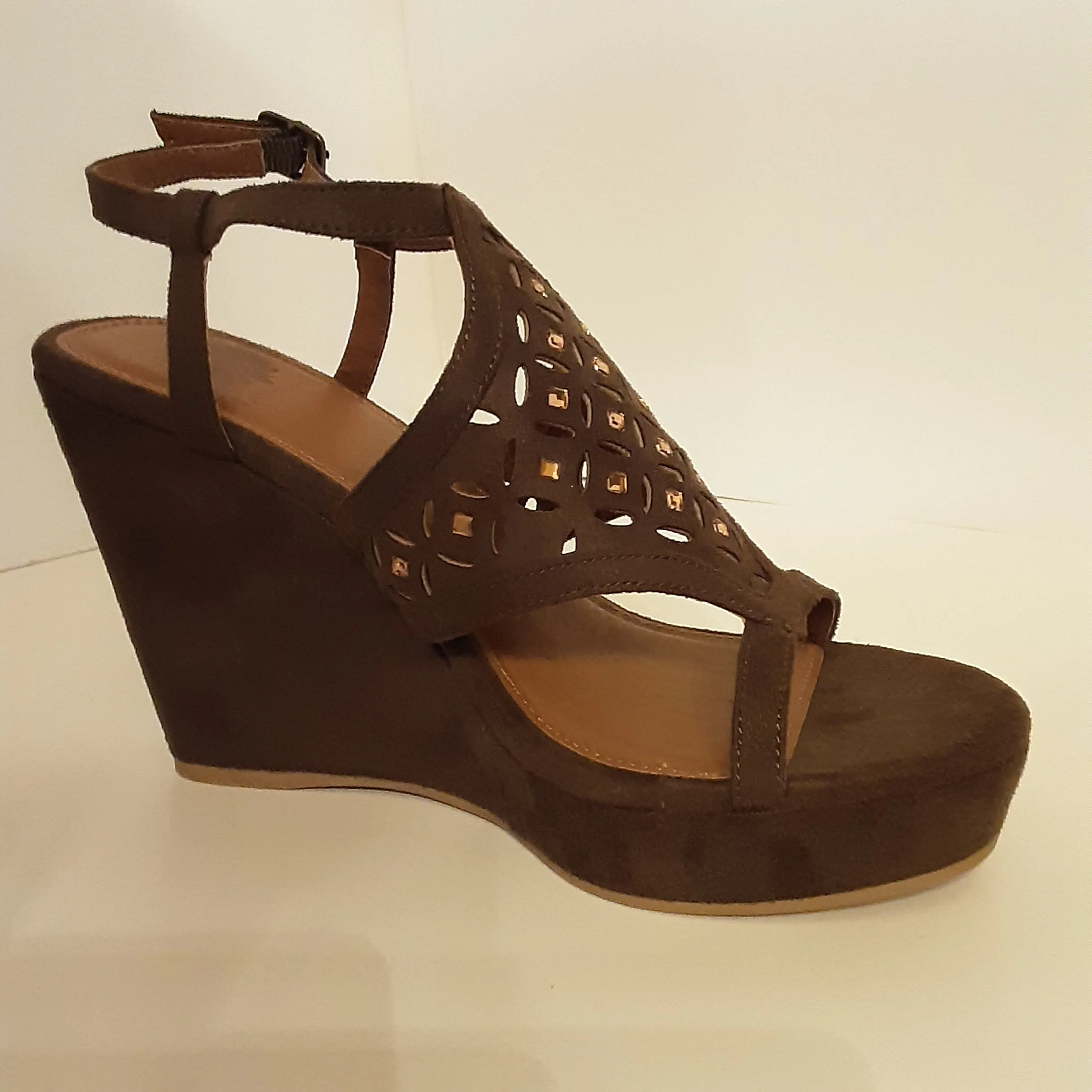 Olive Wedge Sandals with Bronze Stones | Yellow Box Footwear