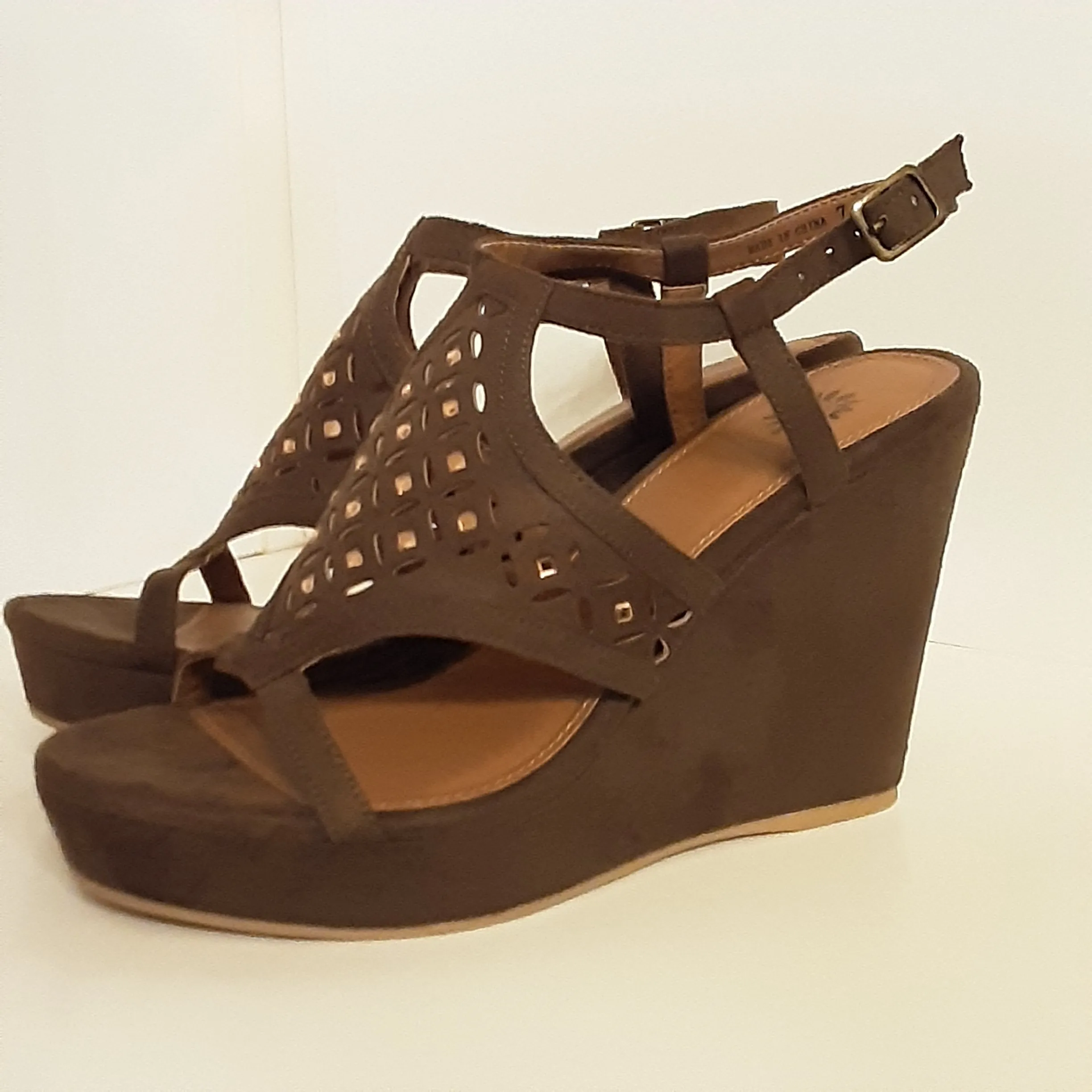 Olive Wedge Sandals with Bronze Stones | Yellow Box Footwear
