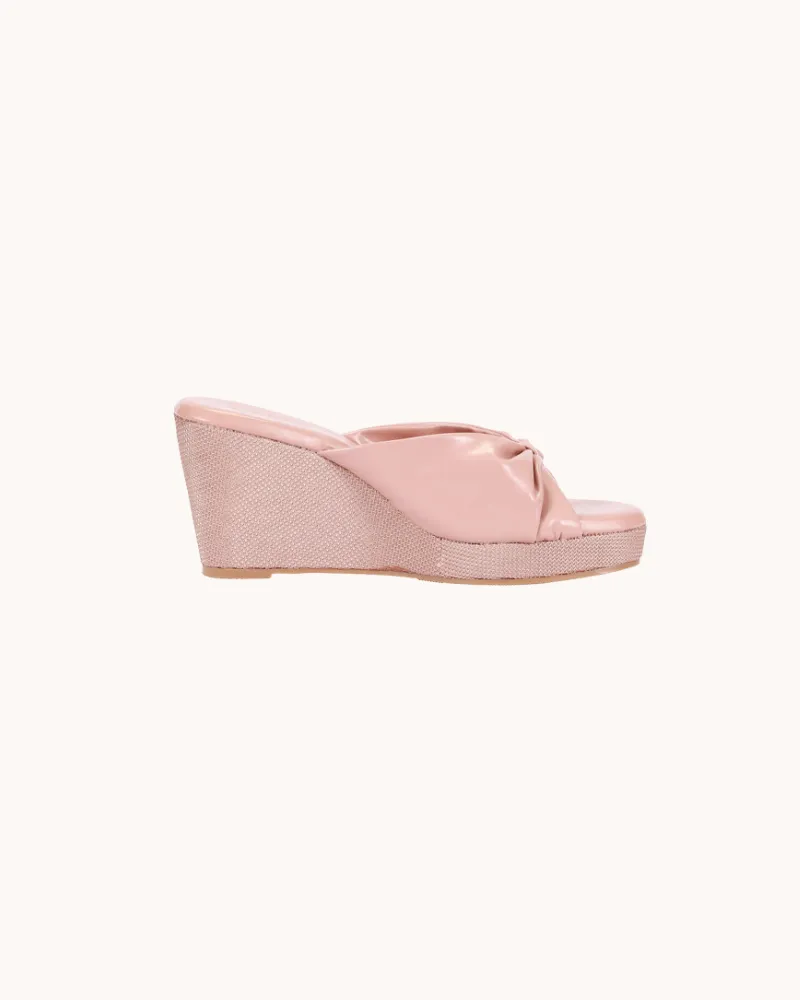 Peach Classic Knot Strap Casual Wedges for Women