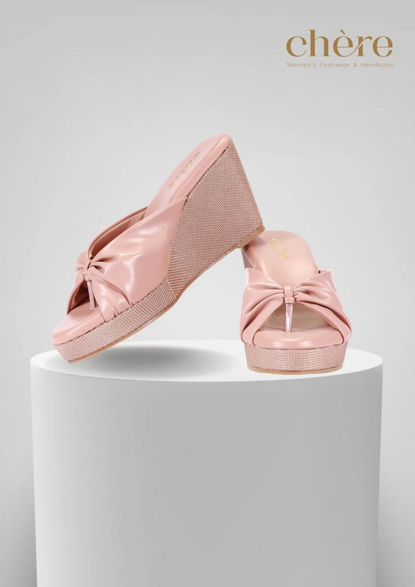 Peach Classic Knot Strap Casual Wedges for Women