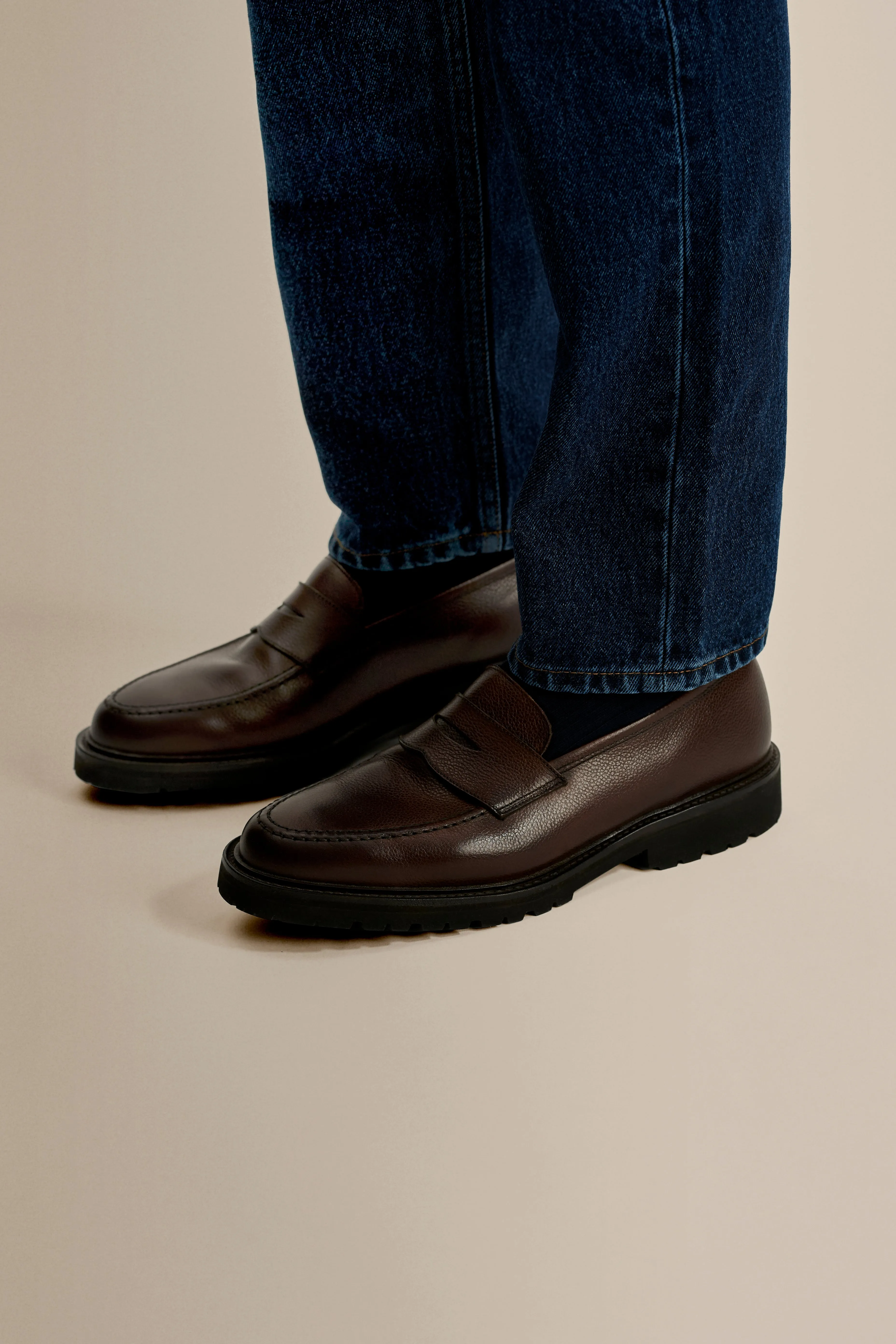 Pebble Grain Leather Penny Loafer Shoes