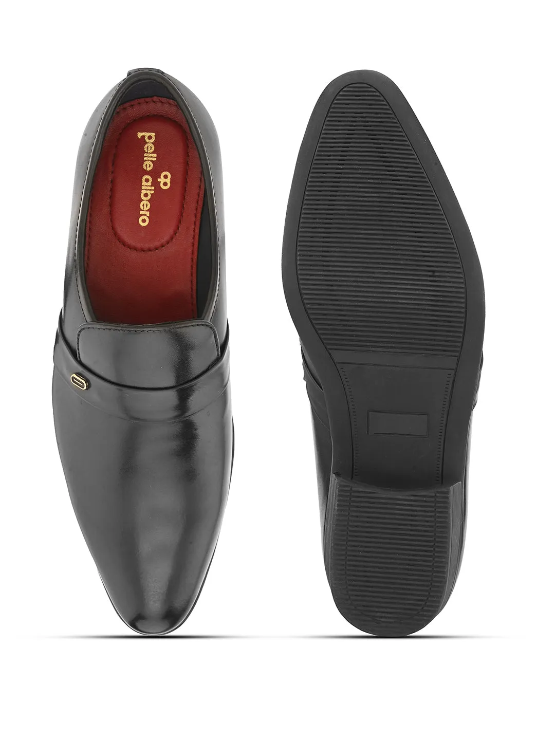 Pelle Albero Black Leather Slip on Cuban Heel Formal Shoes For Men
