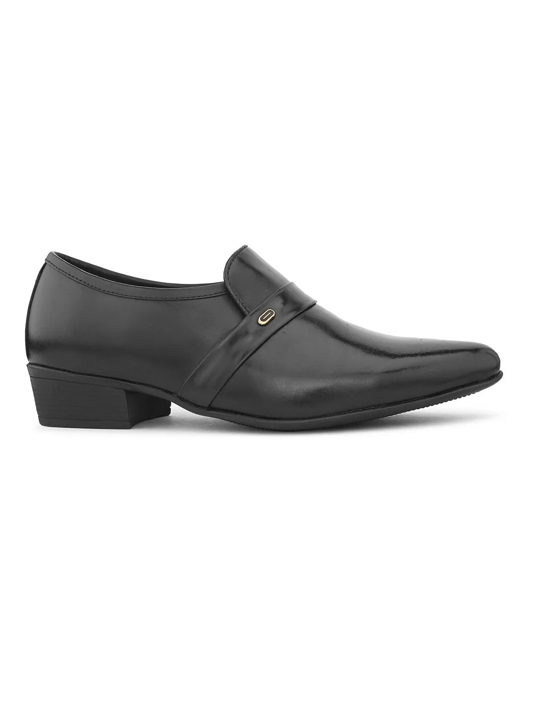 Pelle Albero Black Leather Slip on Cuban Heel Formal Shoes For Men