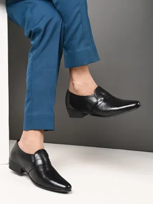 Pelle Albero Black Leather Slip on Cuban Heel Formal Shoes For Men