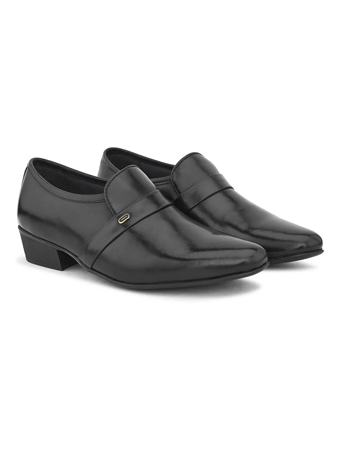 Pelle Albero Black Leather Slip on Cuban Heel Formal Shoes For Men