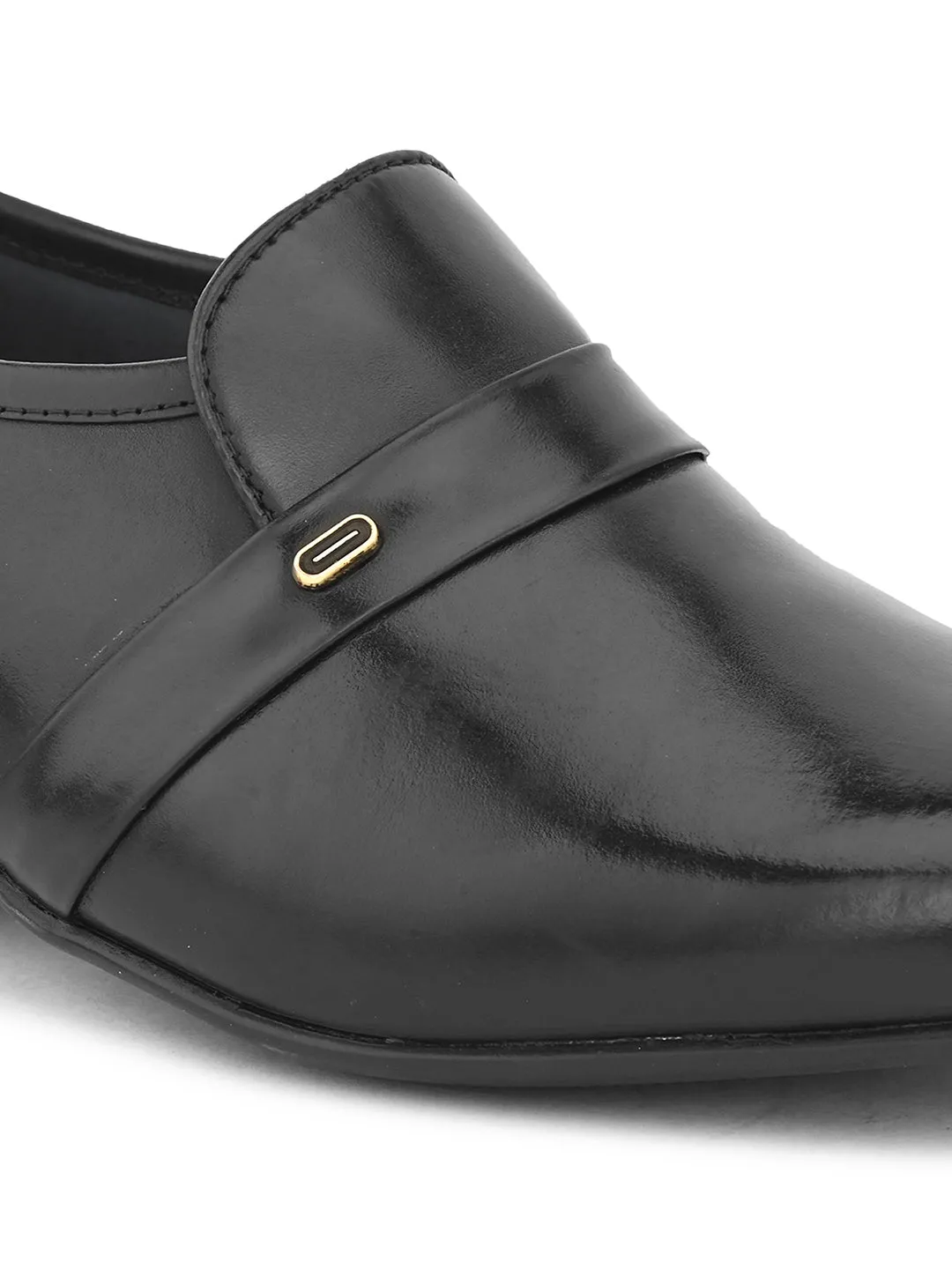 Pelle Albero Black Leather Slip on Cuban Heel Formal Shoes For Men