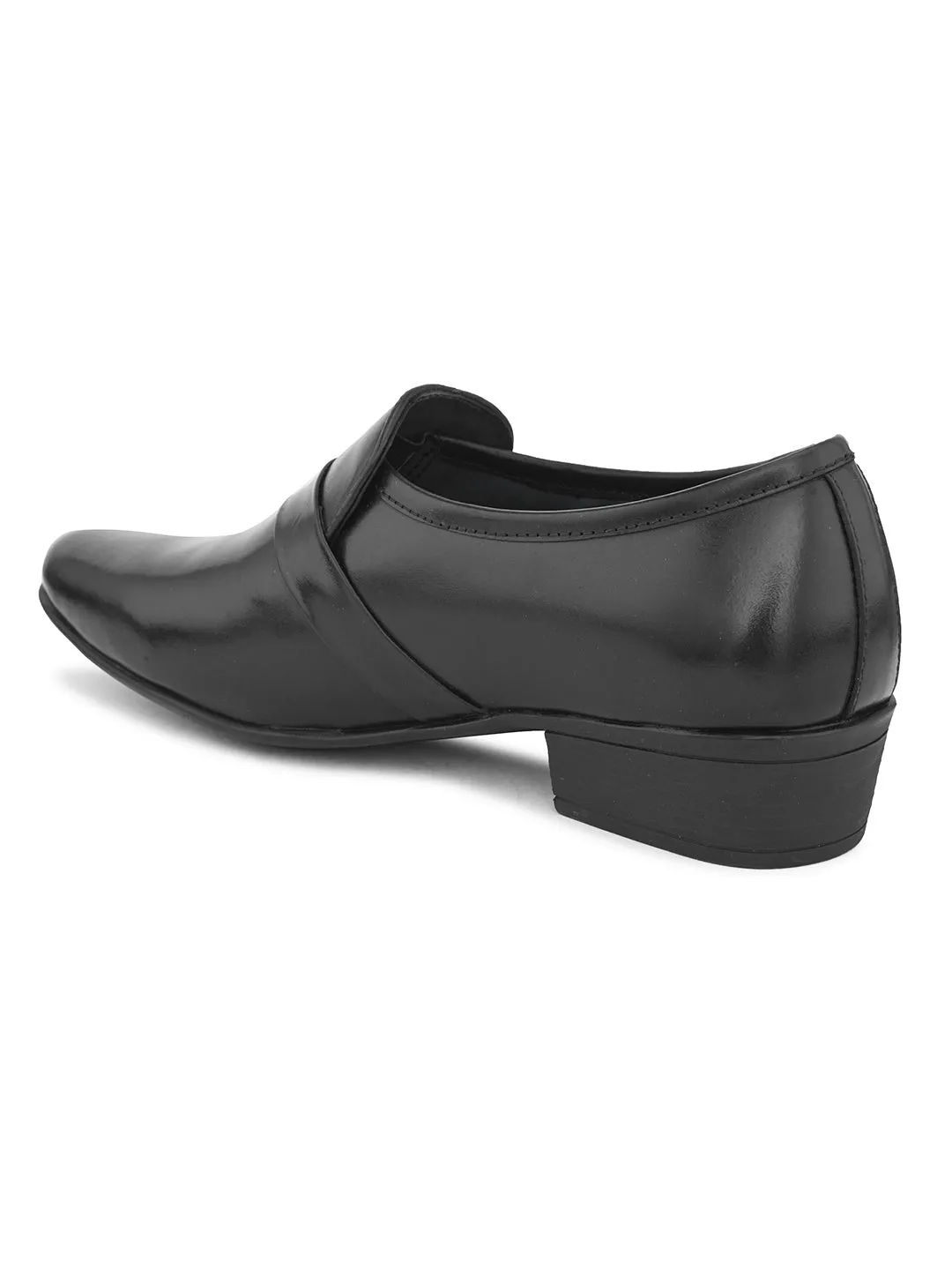 Pelle Albero Black Leather Slip on Cuban Heel Formal Shoes For Men