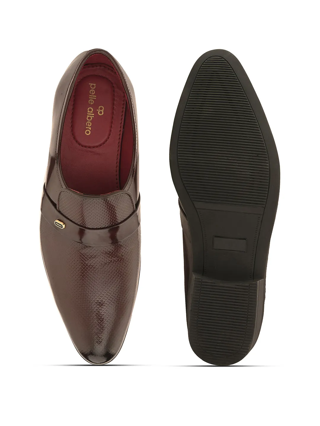 Pelle Albero Cherry Leather Slip on Cuban Heel Formal Shoes For Men