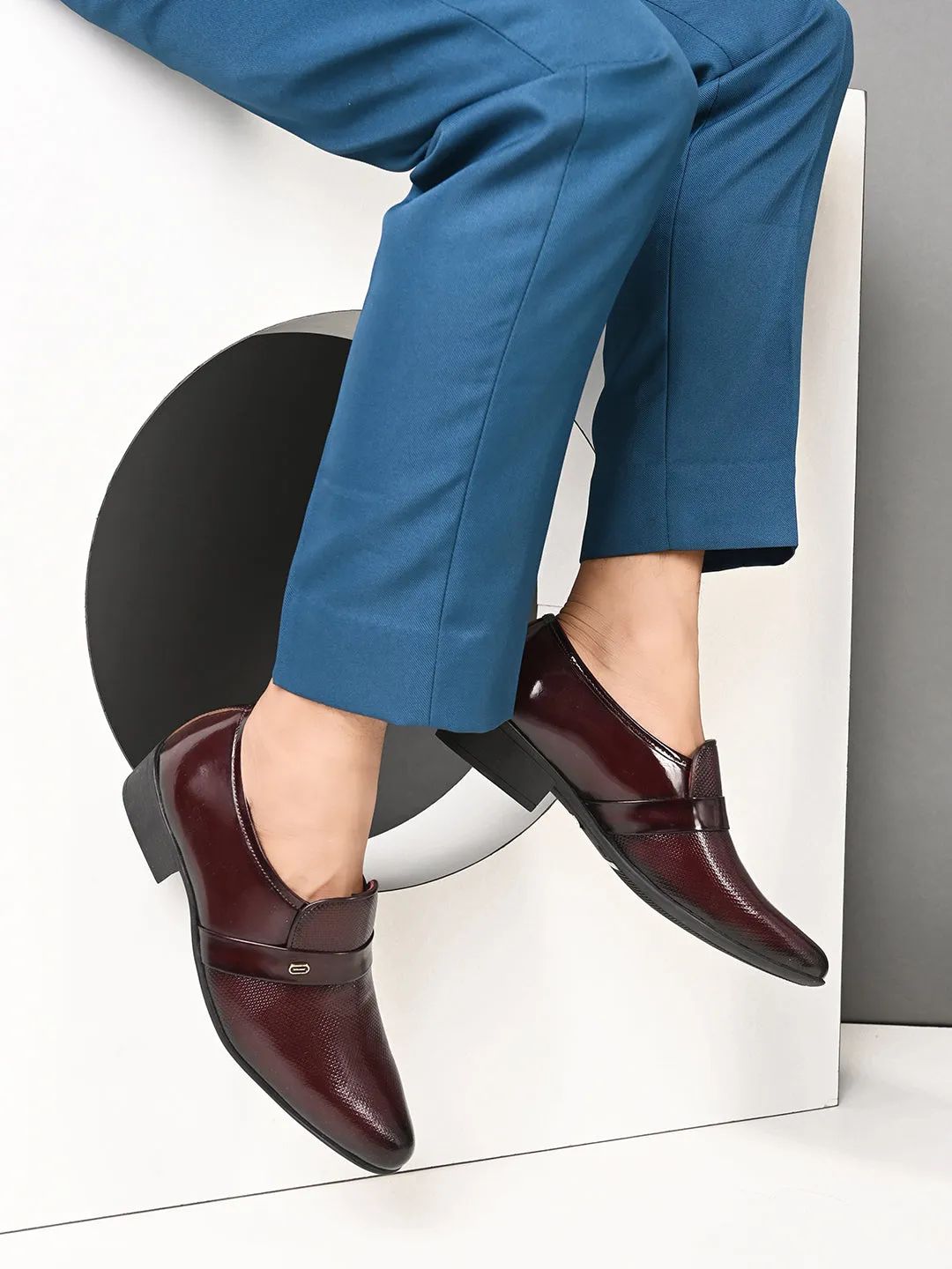 Pelle Albero Cherry Leather Slip on Cuban Heel Formal Shoes For Men