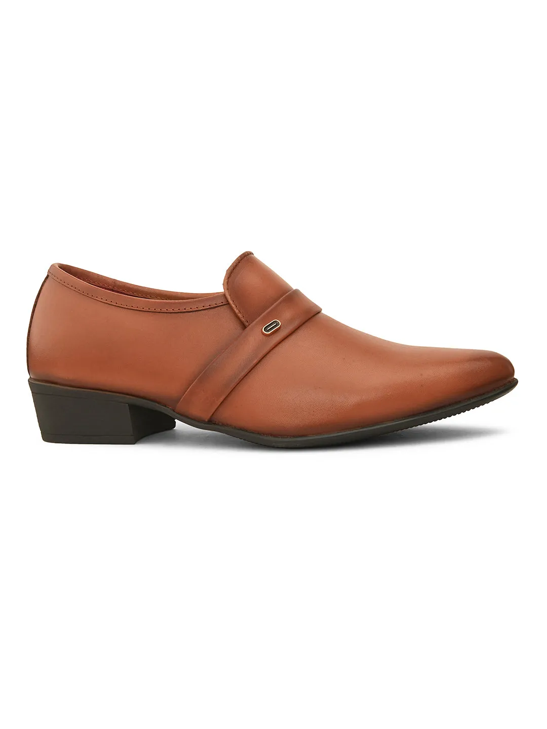 Pelle Albero Cognac Leather Slip on Cuban Heel Formal Shoes For Men