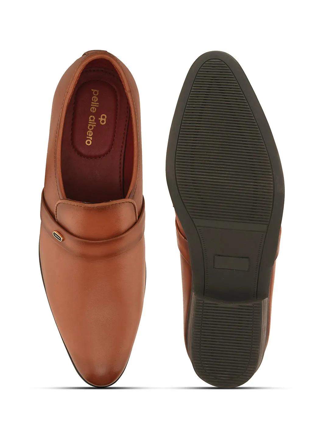 Pelle Albero Cognac Leather Slip on Cuban Heel Formal Shoes For Men