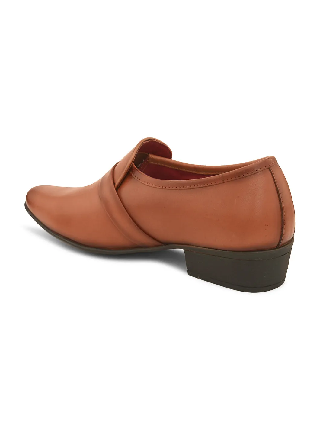 Pelle Albero Cognac Leather Slip on Cuban Heel Formal Shoes For Men