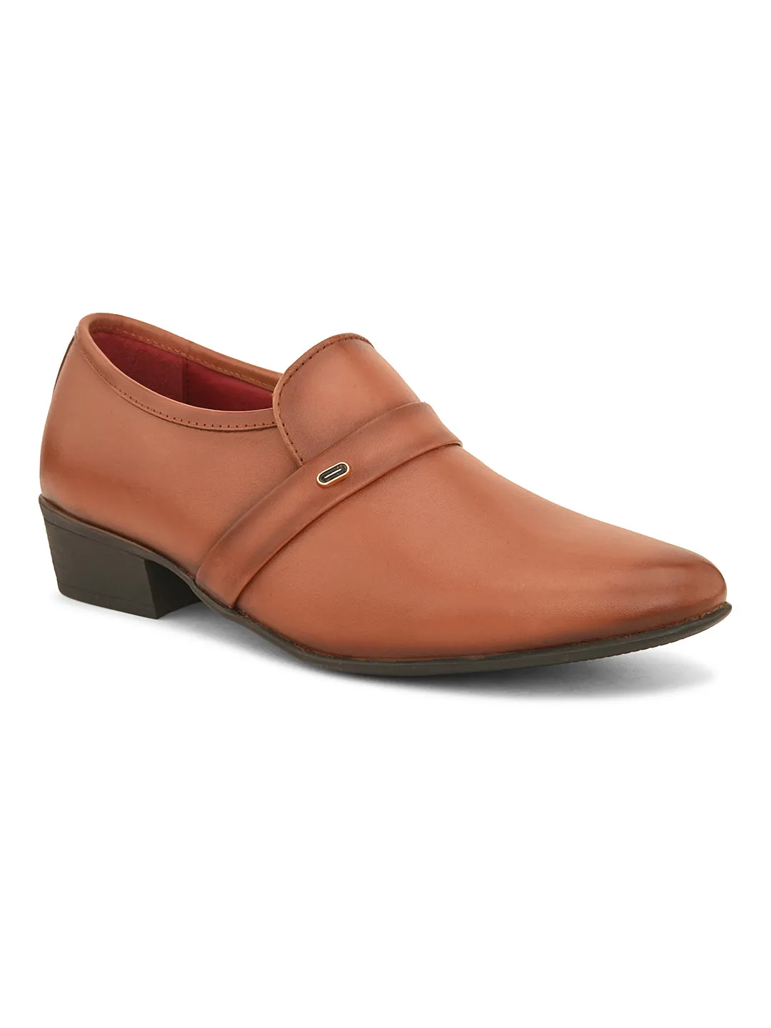 Pelle Albero Cognac Leather Slip on Cuban Heel Formal Shoes For Men