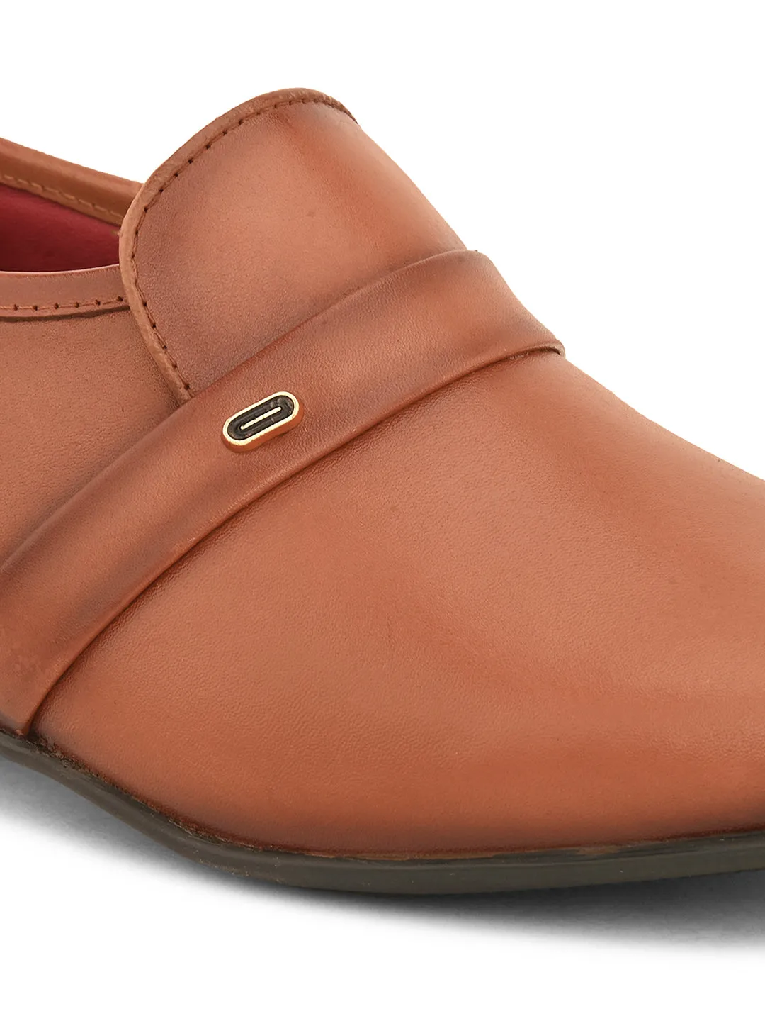 Pelle Albero Cognac Leather Slip on Cuban Heel Formal Shoes For Men