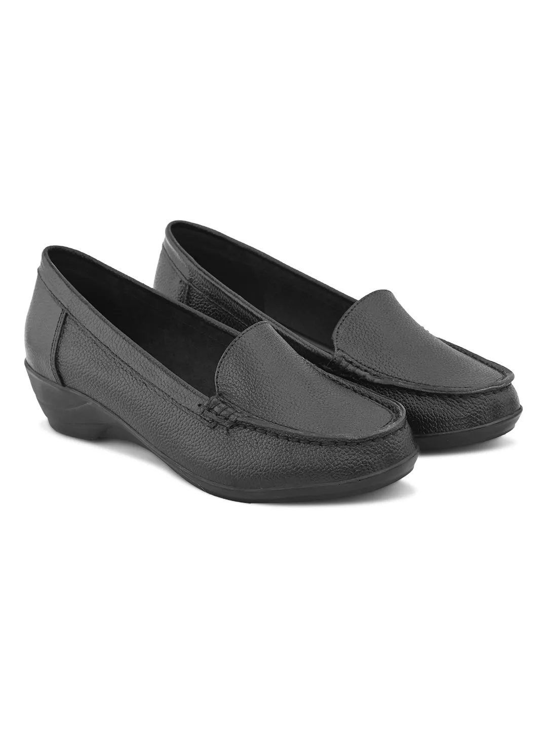 Pelle Albero Women Black Leather Wedge Heel Ballerina