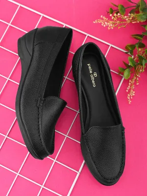 Pelle Albero Women Black Leather Wedge Heel Ballerina