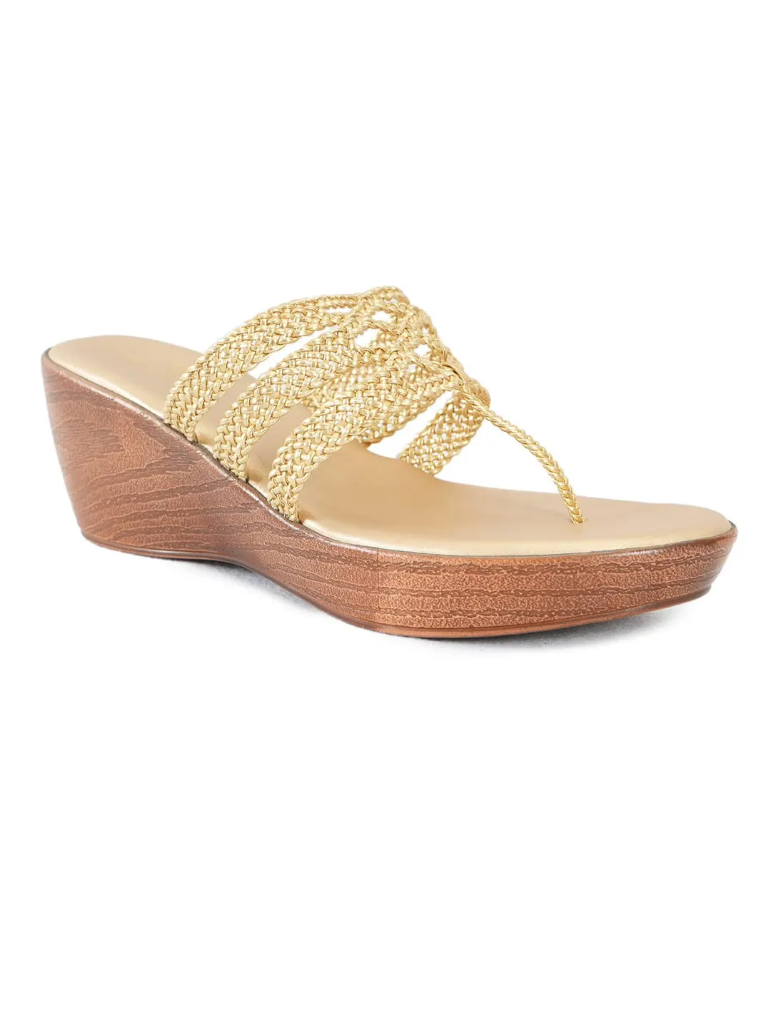 pelle albero Women Gold Embellished Slip-On Wedge Heels Sandals PA-GLM-08_GOLD_41