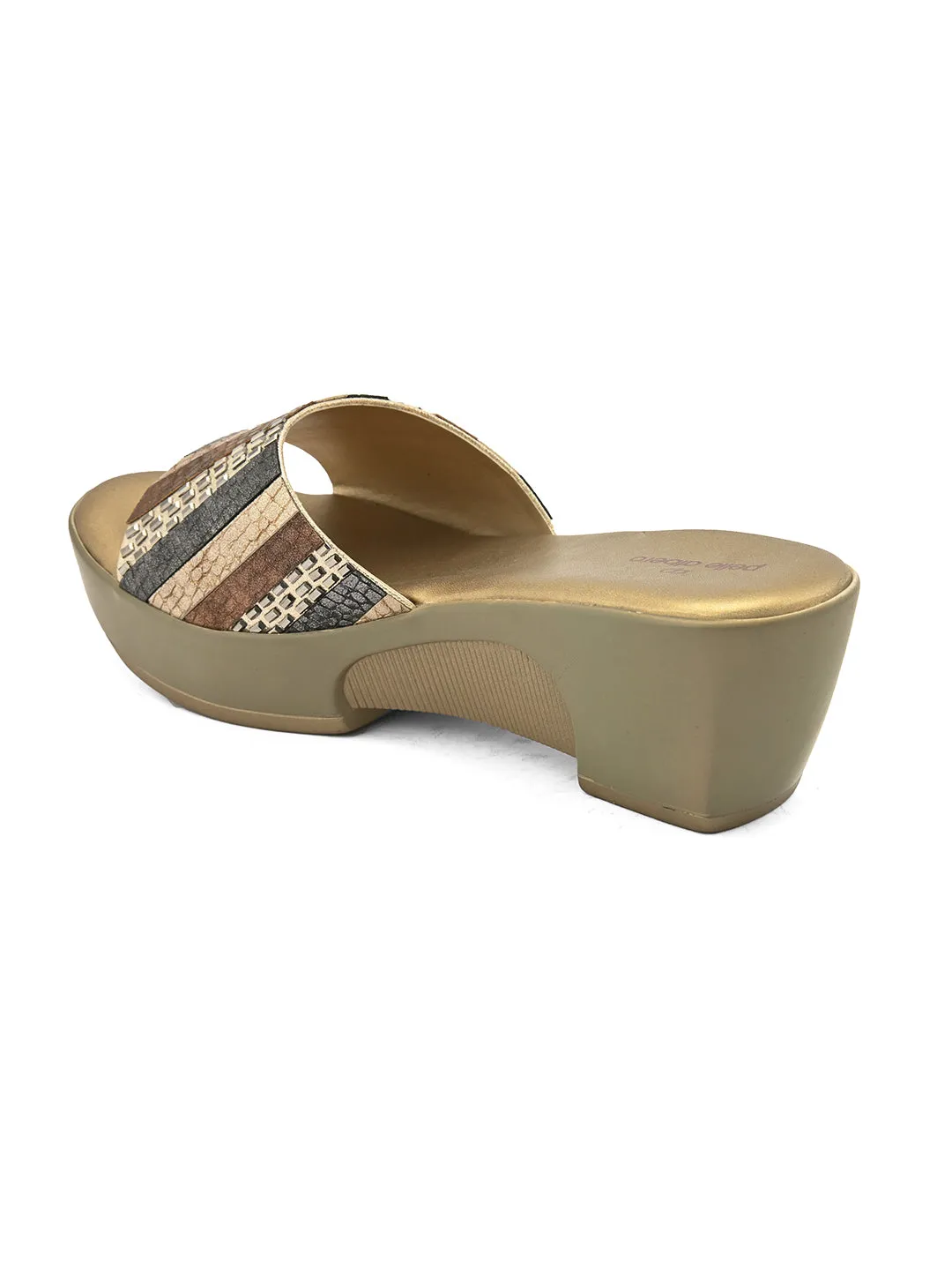 PELLE ALBERO Women Gold Embellished Slip-On Wedge Heels Sandals