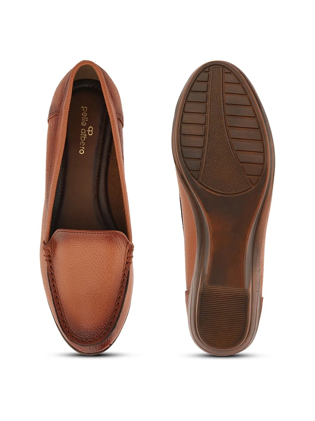 Pelle Albero Women Tan Leather Wedge Heel Ballerina