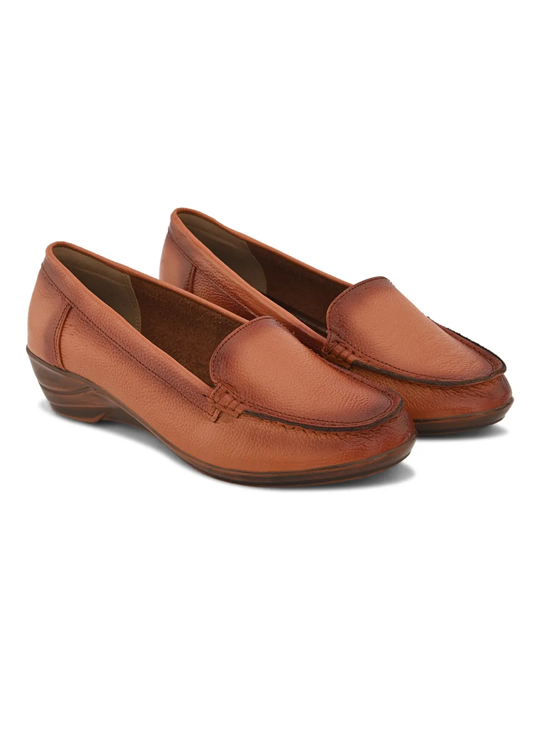 Pelle Albero Women Tan Leather Wedge Heel Ballerina