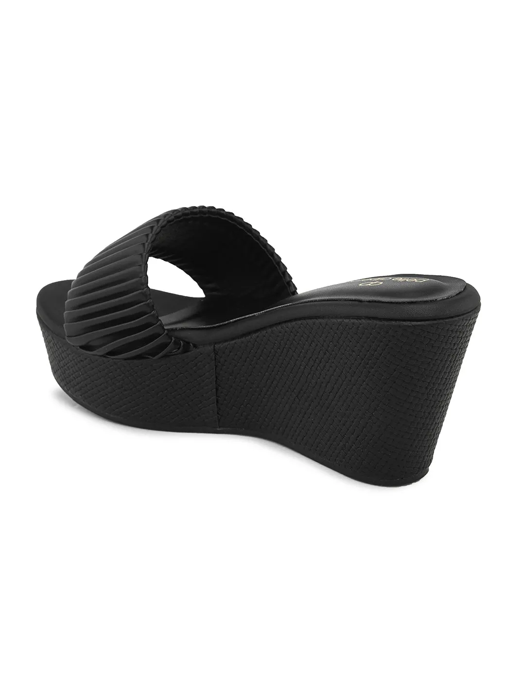 Pelle Albero Women's Latest Trendy Black PU upper Slip-On Heels Wedge Sandals