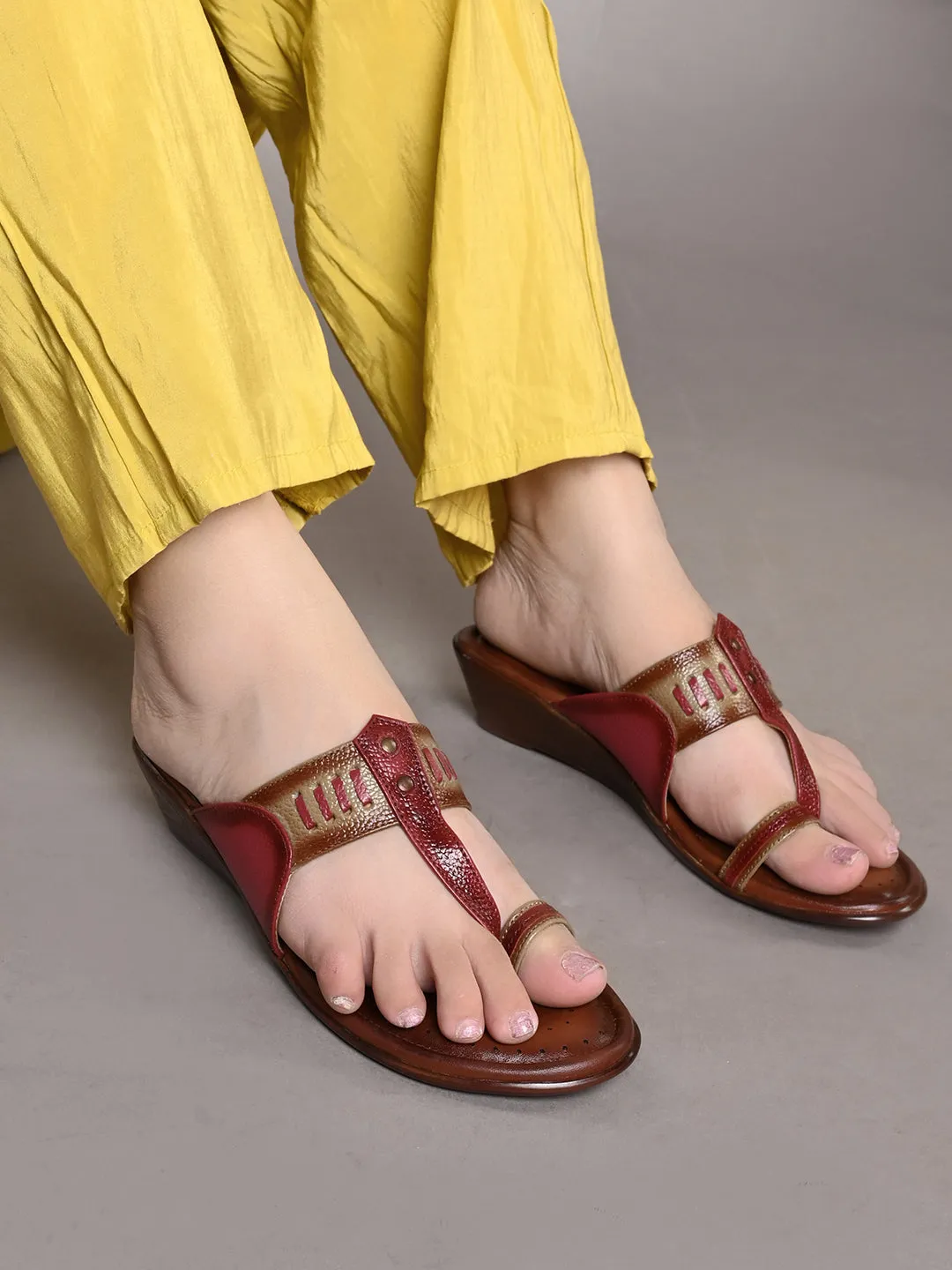 Pelle Albero Women's Latest Trendy Cherry Leather Slip-On Heels Wedge Sandals