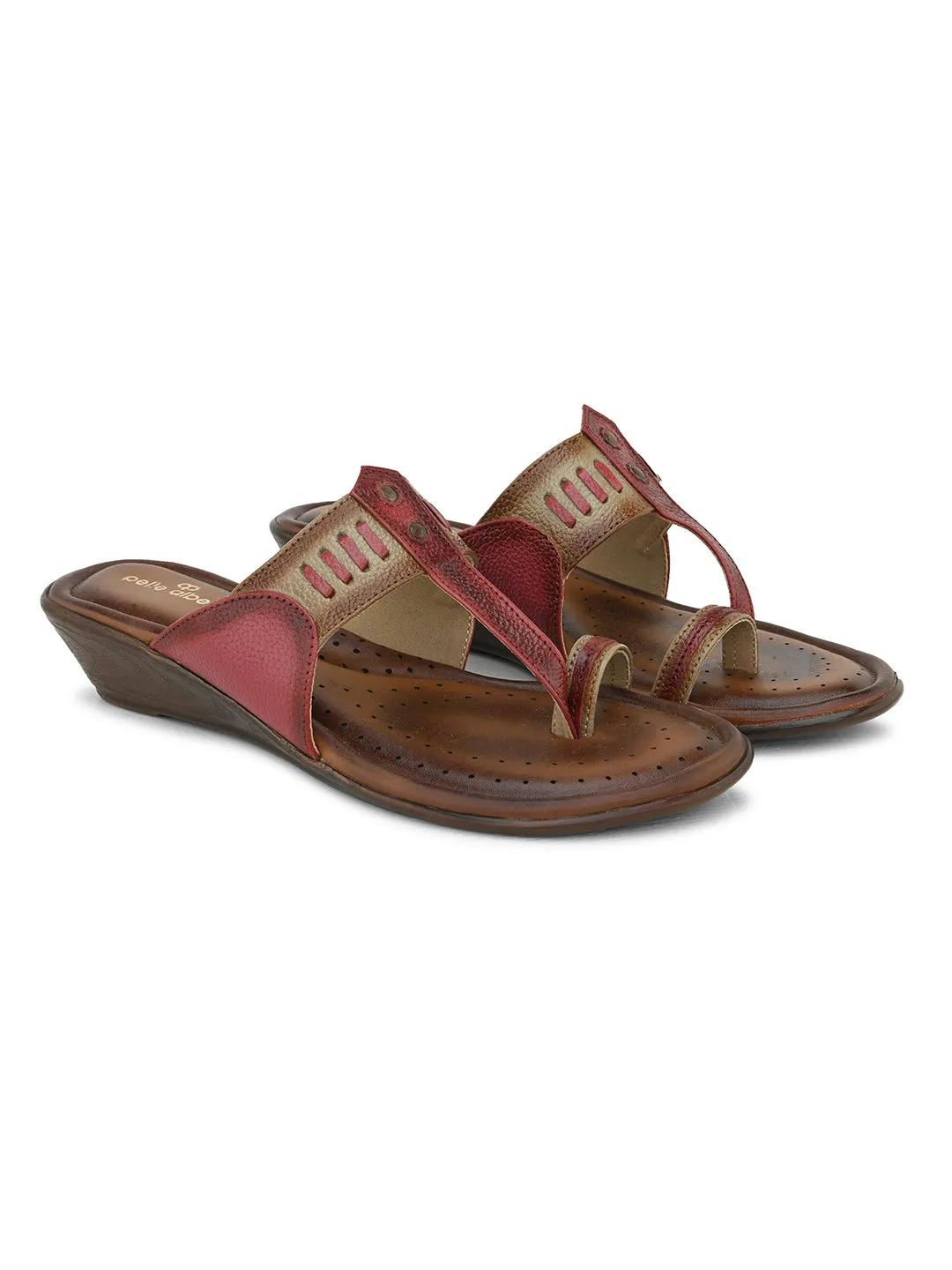 Pelle Albero Women's Latest Trendy Cherry Leather Slip-On Heels Wedge Sandals