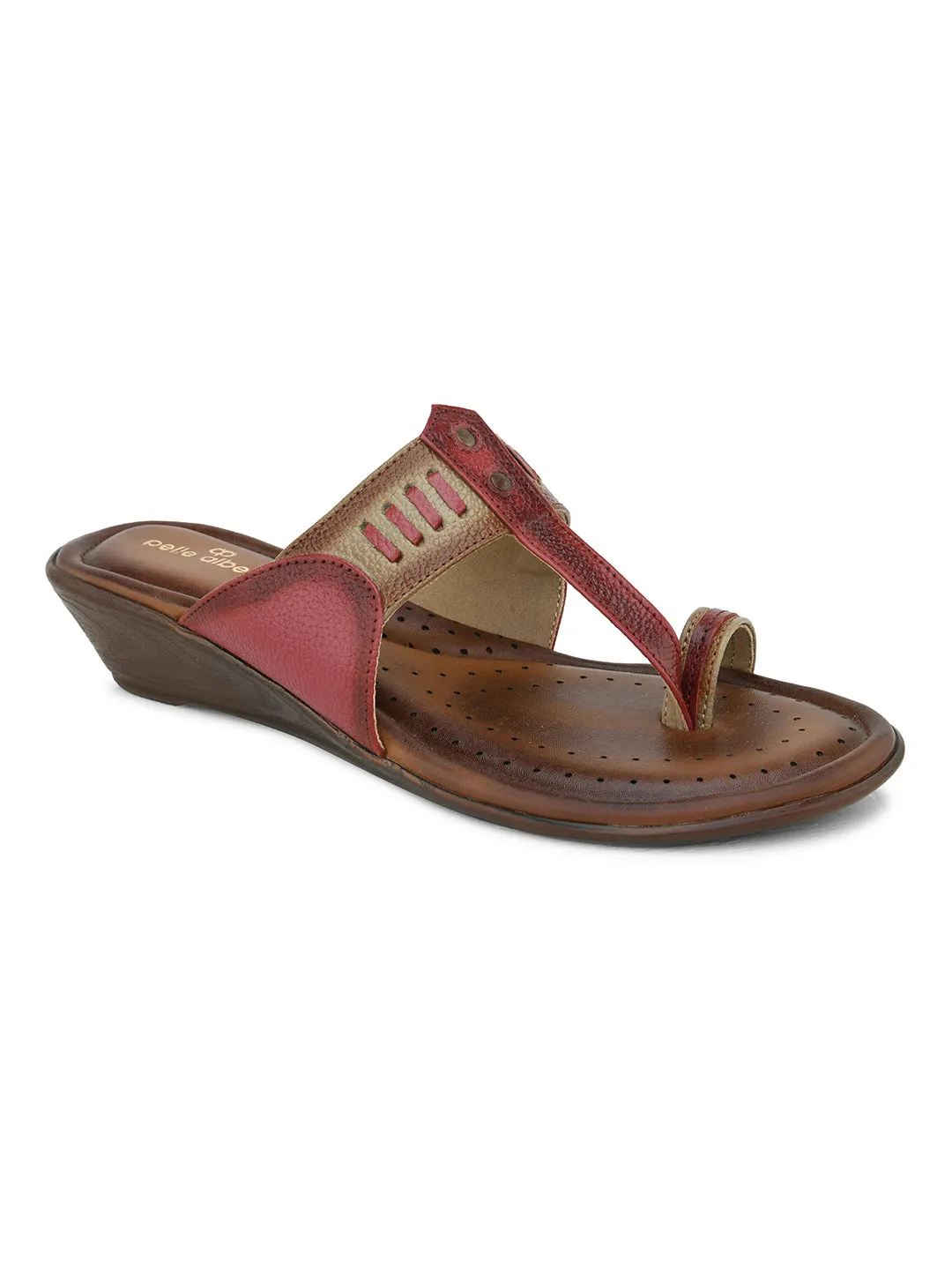Pelle Albero Women's Latest Trendy Cherry Leather Slip-On Heels Wedge Sandals