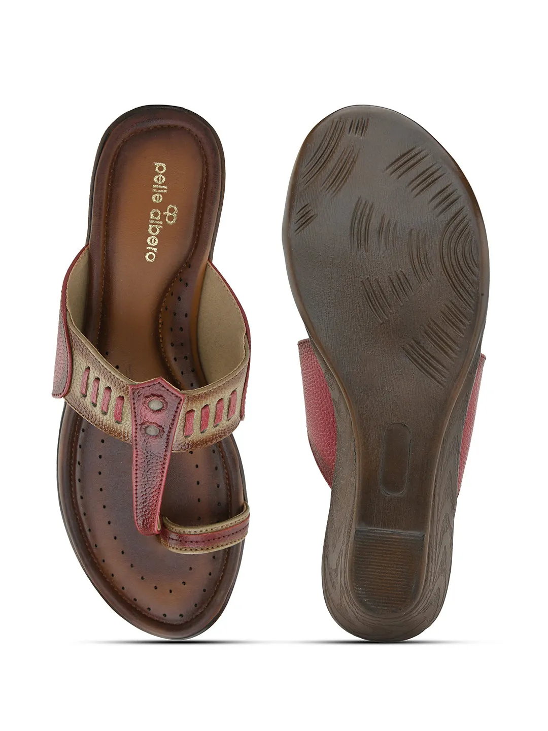 Pelle Albero Women's Latest Trendy Cherry Leather Slip-On Heels Wedge Sandals