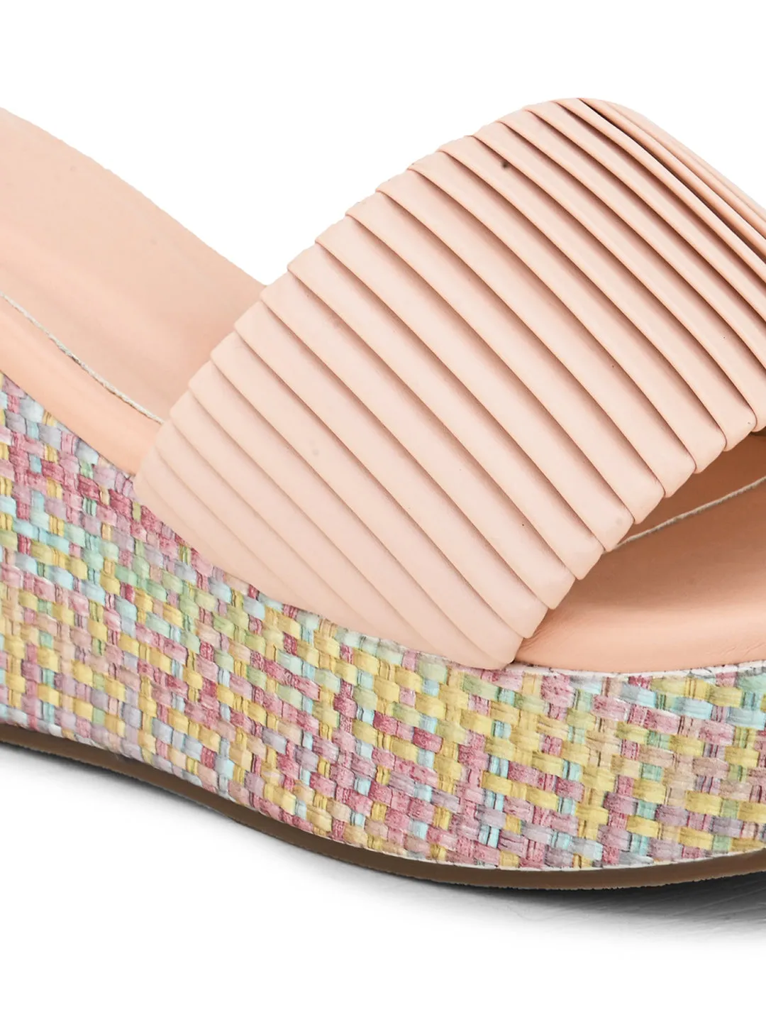 Pelle Albero Women's Latest Trendy Pink PU upper Slip-On Heels Wedge Sandals
