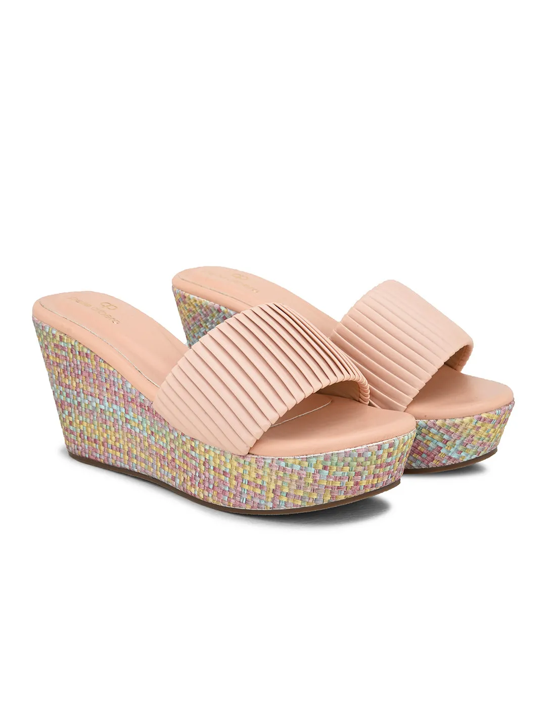 Pelle Albero Women's Latest Trendy Pink PU upper Slip-On Heels Wedge Sandals