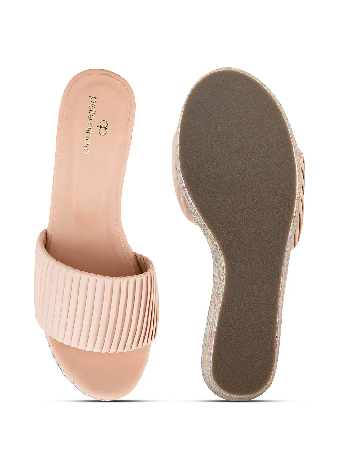 Pelle Albero Women's Latest Trendy Pink PU upper Slip-On Heels Wedge Sandals