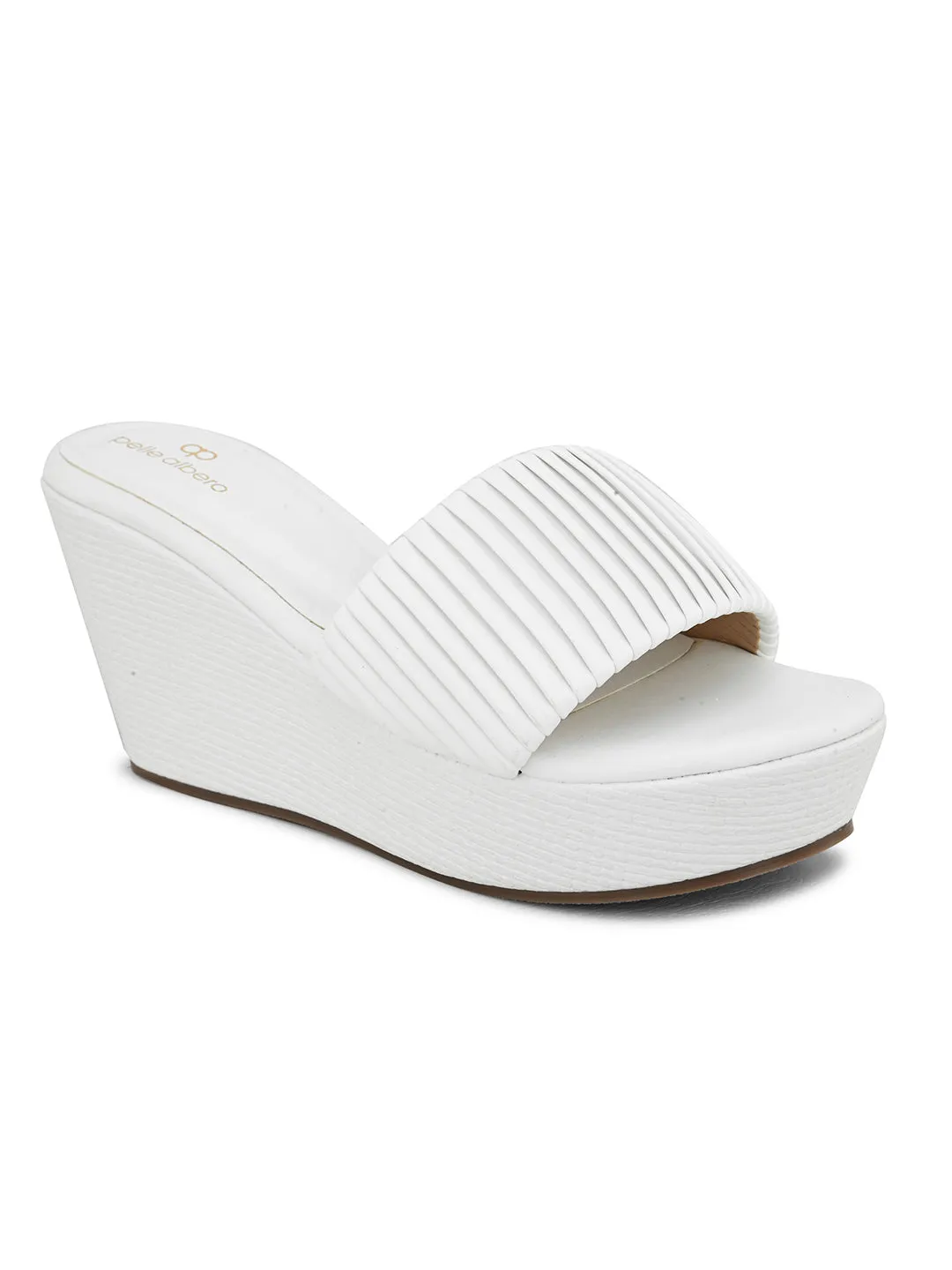 Pelle Albero Women's Latest Trendy White PU upper Slip-On Heels Wedge Sandals
