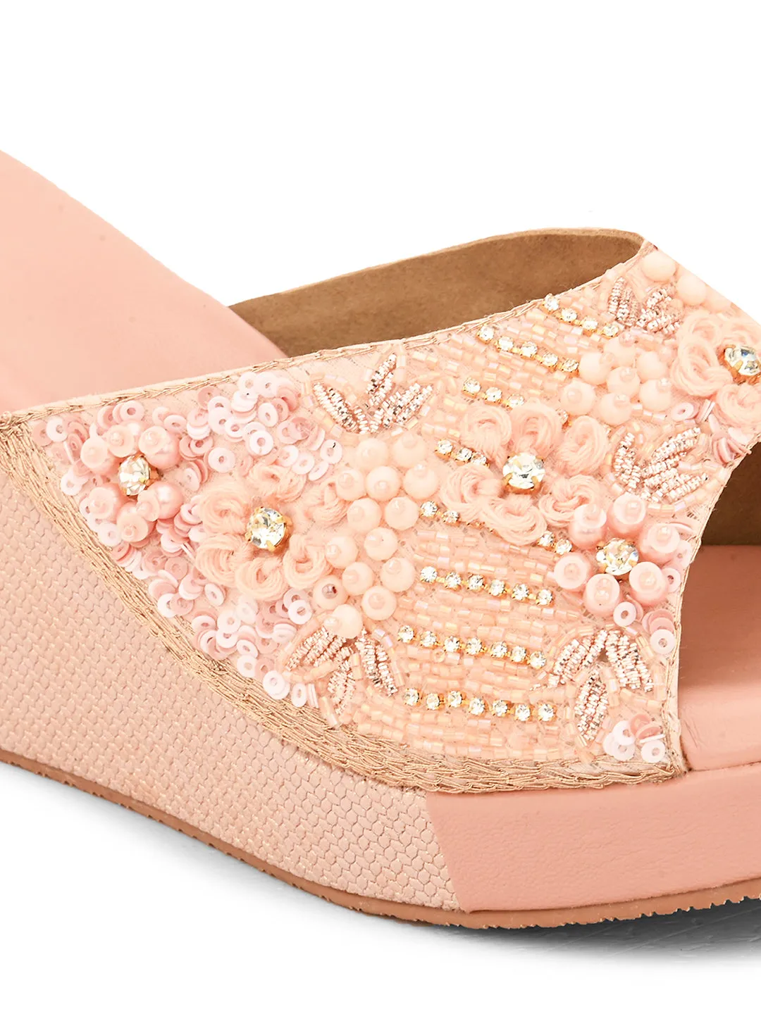 Pelle Albero Women's Rose Gold Synthetic Leather Slip-On Wedge Heel Sandal