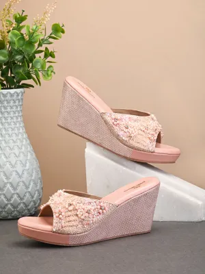 Pelle Albero Women's Rose Gold Synthetic Leather Slip-On Wedge Heel Sandal