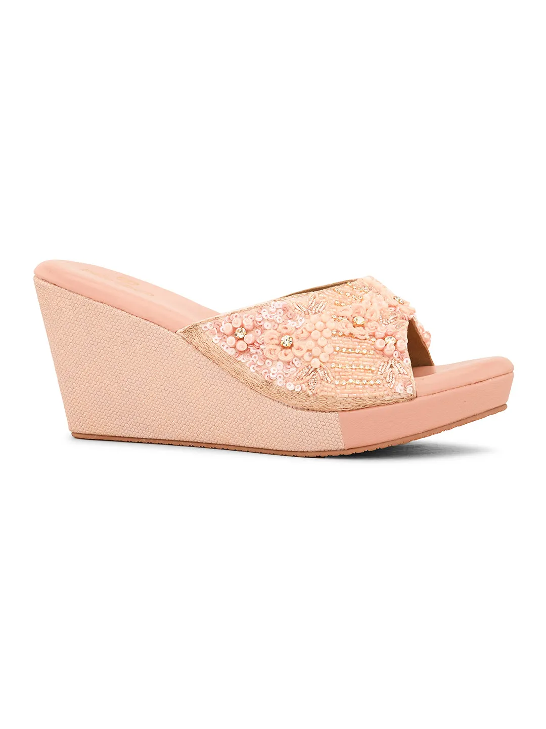 Pelle Albero Women's Rose Gold Synthetic Leather Slip-On Wedge Heel Sandal